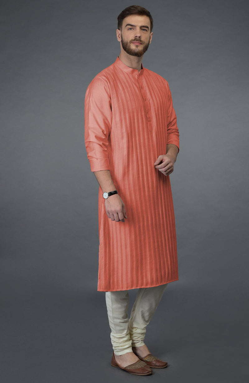 Terracotta Kurta with Pintuck & Kantha Hand Embroidery