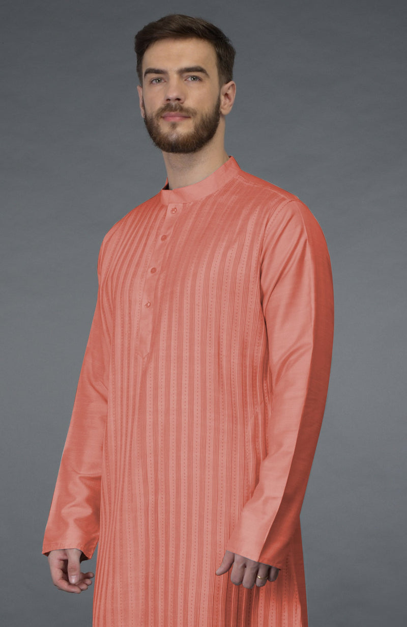 Terracotta Kurta with Pintuck & Kantha Hand Embroidery