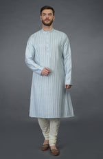 Powder Blue Pintuck & Kantha Hand Embroidered Kurta Set