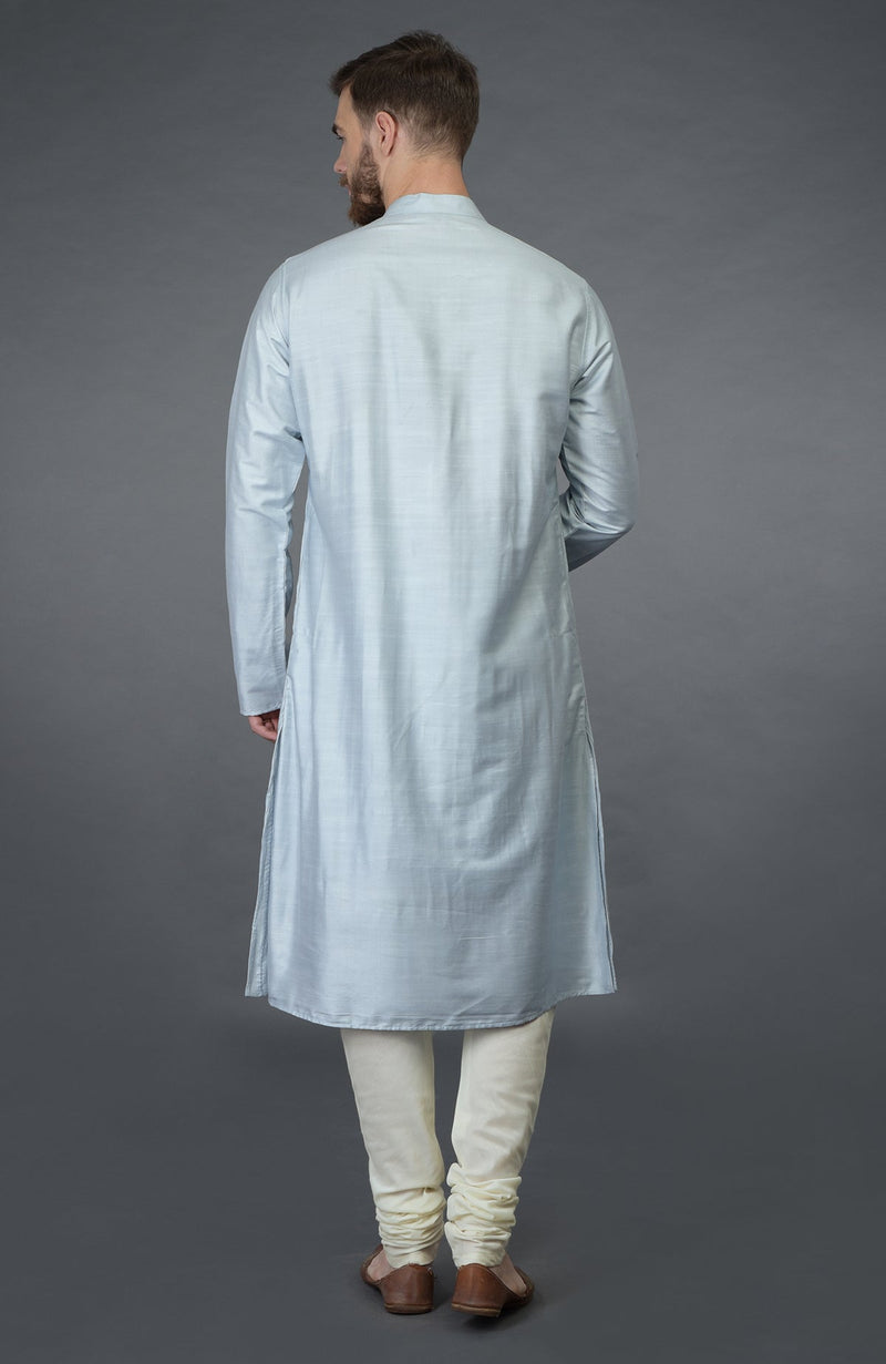 Powder Blue Pintuck & Kantha Hand Embroidered Kurta Set