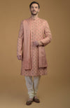 Cream Pintuck Zardozi Embroidered Sherwani Set With Dupatta