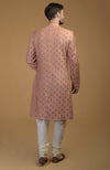 Peach Pintuck Zardozi Embroidered Sherwani Set With Dupatta