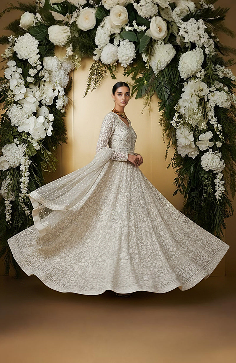 Ruhani — Ivory Embroidered Anarkali Set