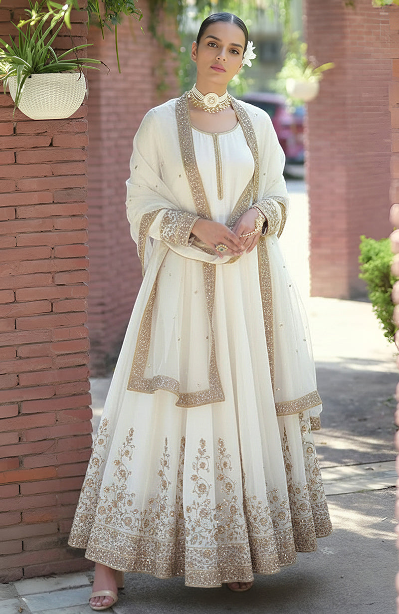 Heritage Garden— Ivory Embroidered Anarkali Set   