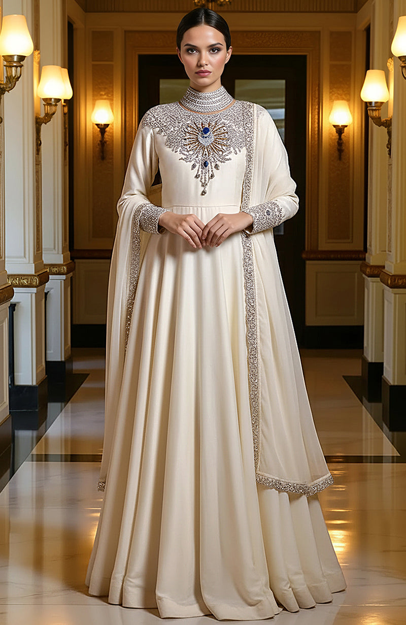 Empress— Ivory Embroidered Anarkali Set