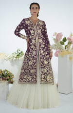 Peacock Pink Floral Parsi Gara Embroidered Jacket Set