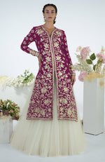 Peacock Pink Floral Parsi Gara Embroidered Jacket Set