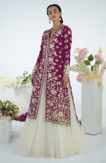 Peacock Pink Floral Parsi Gara Embroidered Jacket Set