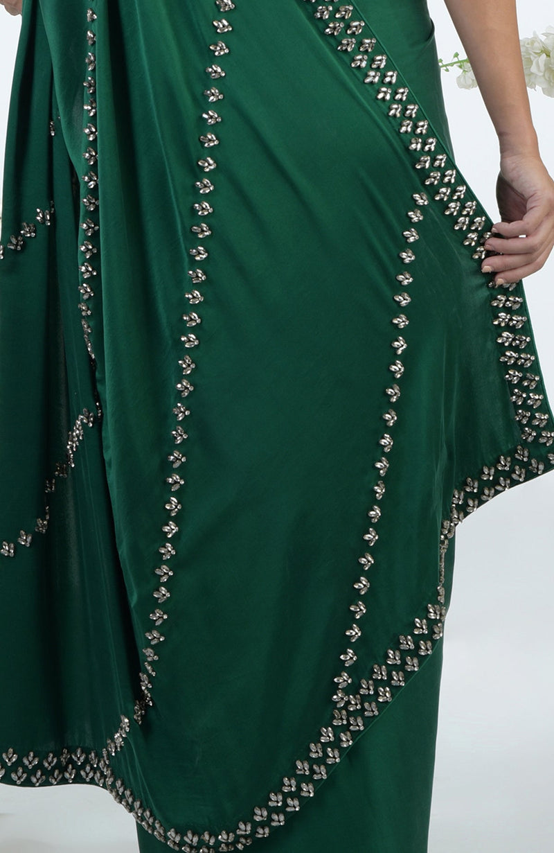 Emerald Green Crystal Hand Embroidered Saree & Blouse