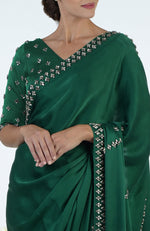 Emerald Green Crystal Hand Embroidered Saree & Blouse