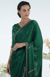 Emerald Green Crystal Hand Embroidered Saree & Blouse