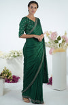 Emerald Green Crystal Hand Embroidered Saree & Blouse