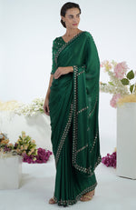 Emerald Green Crystal Hand Embroidered Saree & Blouse