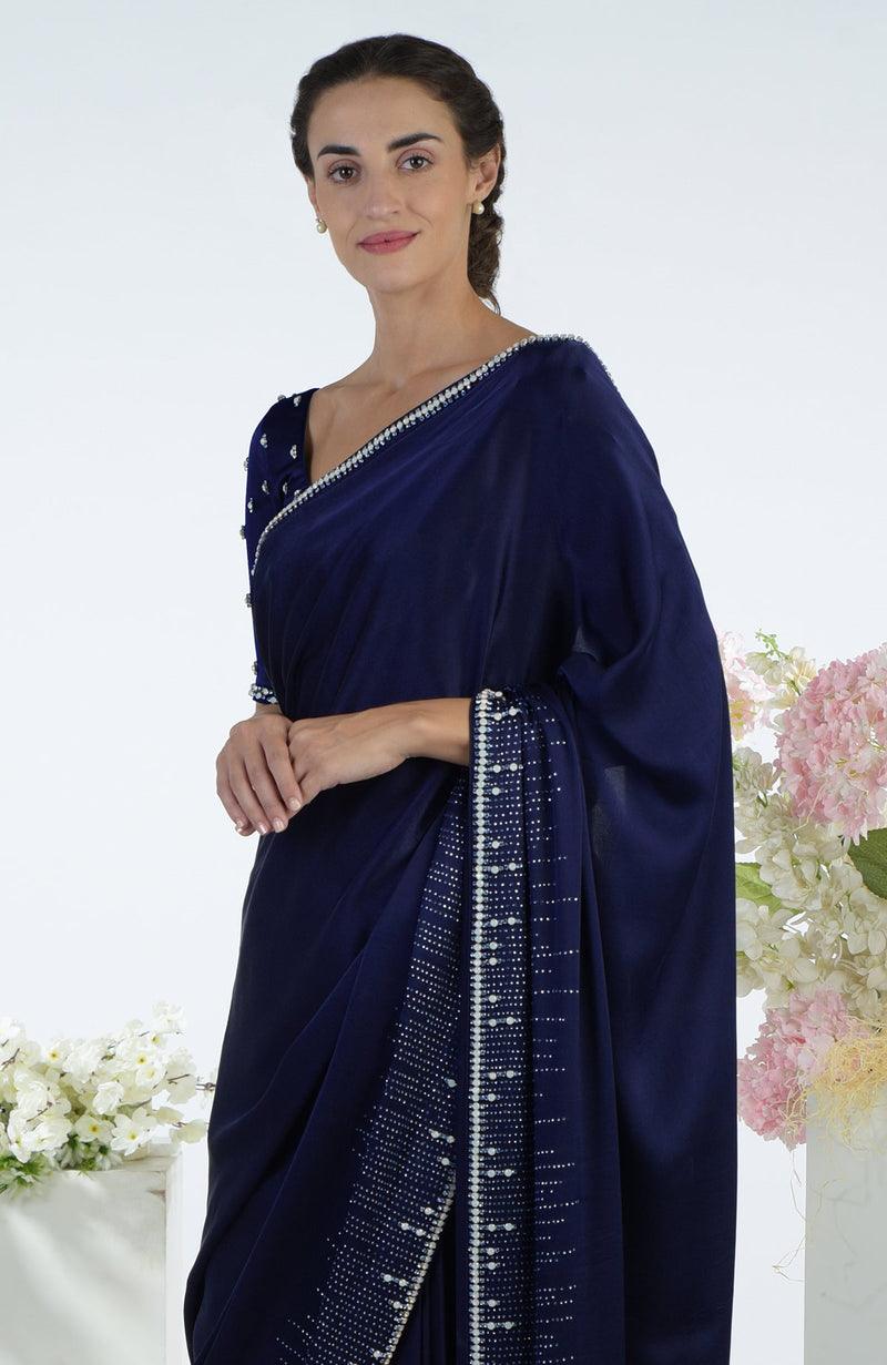Midnight Sky Crystal Hand Embroidered Saree & Blouse