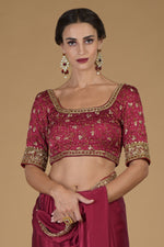 Maroon U Neck Hand Embroidered Zardozi Blouse