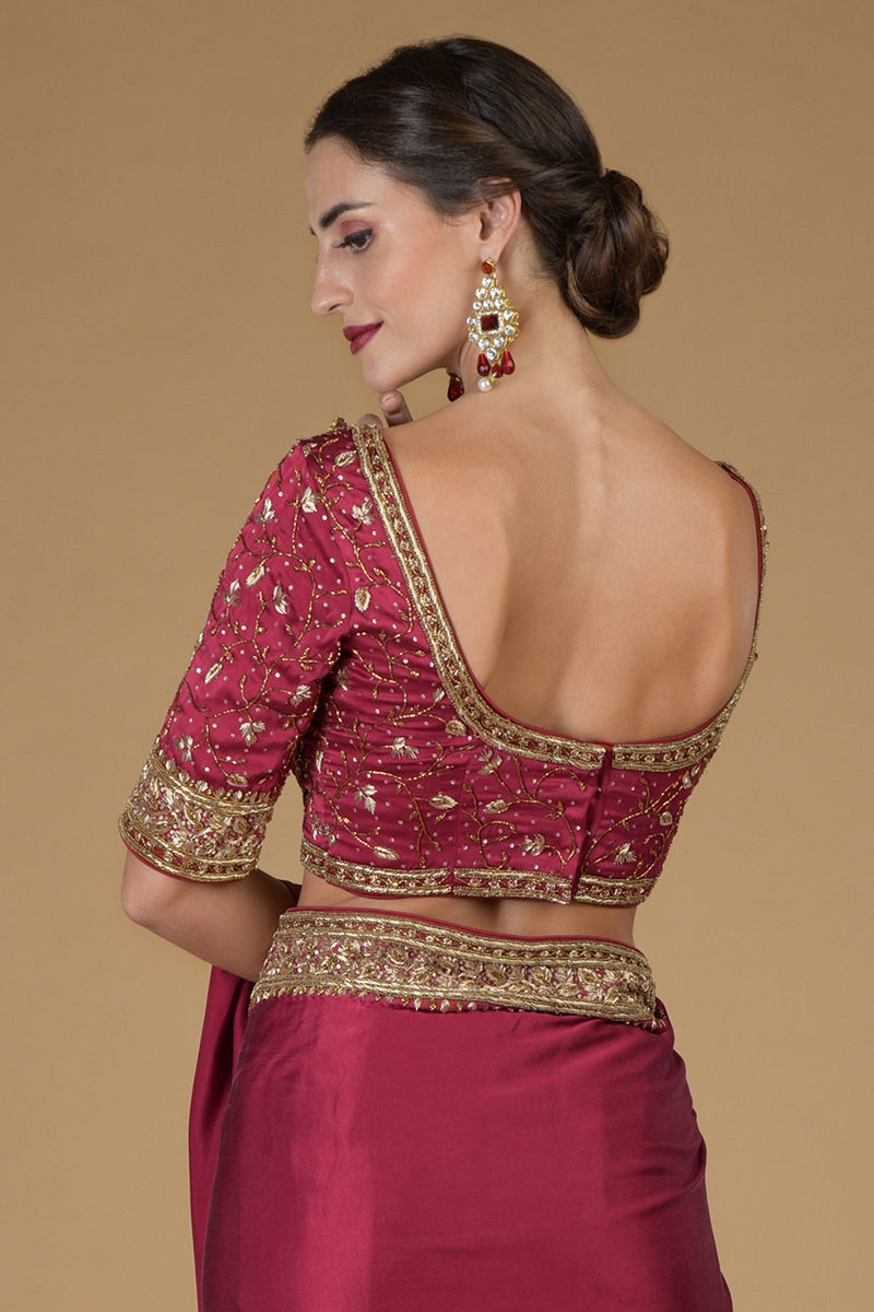 Maroon U Neck Hand Embroidered Zardozi Blouse