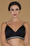 Black Swarovski Embellished  V Neck Blouse