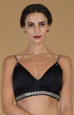 Black Swarovski Embellished  V Neck Blouse