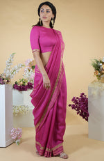 Raspberry Zardozi Hand Embroidered Linen Saree