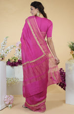 Raspberry Zardozi Hand Embroidered Linen Saree