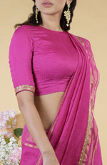 Raspberry Zardozi Hand Embroidered Linen Saree