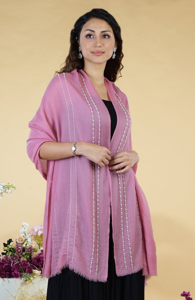 Withered Rose Astral Hand Embroidered Pure Cashmere Stole