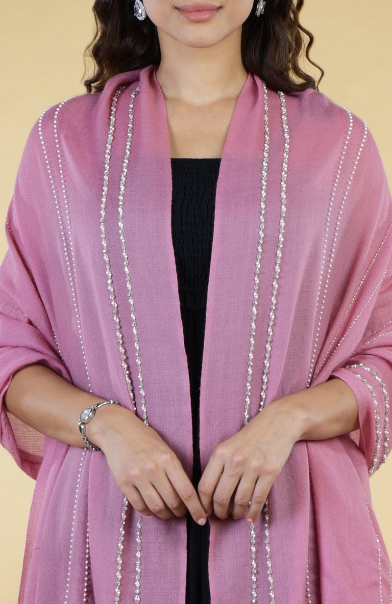 Withered Rose Astral Hand Embroidered Pure Cashmere Stole