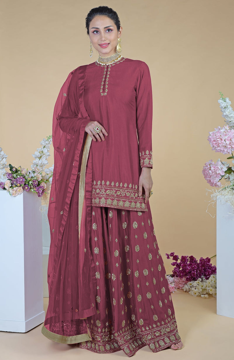 Midnight Blue Zardozi Dabka Hand Embroidered Sharara Set