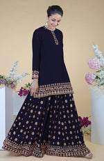 Midnight Blue Zardozi Dabka Hand Embroidered Sharara Set
