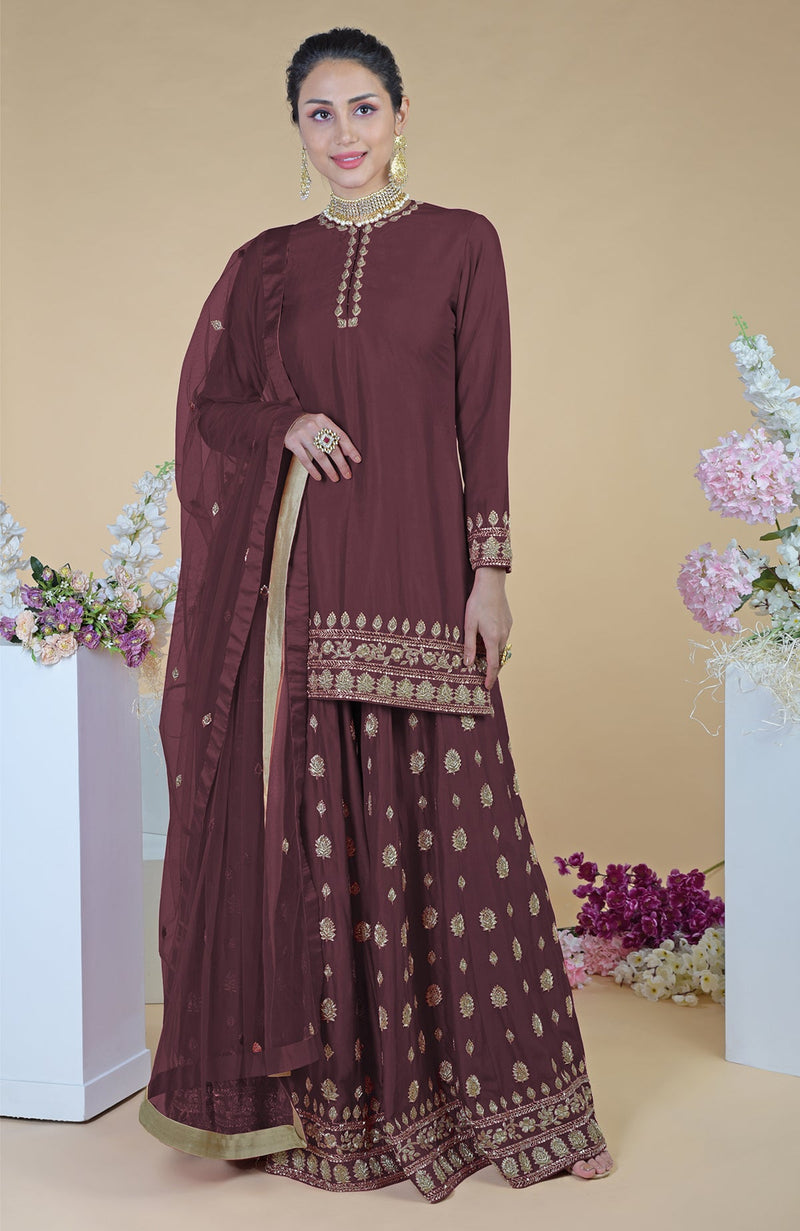 Midnight Blue Zardozi Dabka Hand Embroidered Sharara Set
