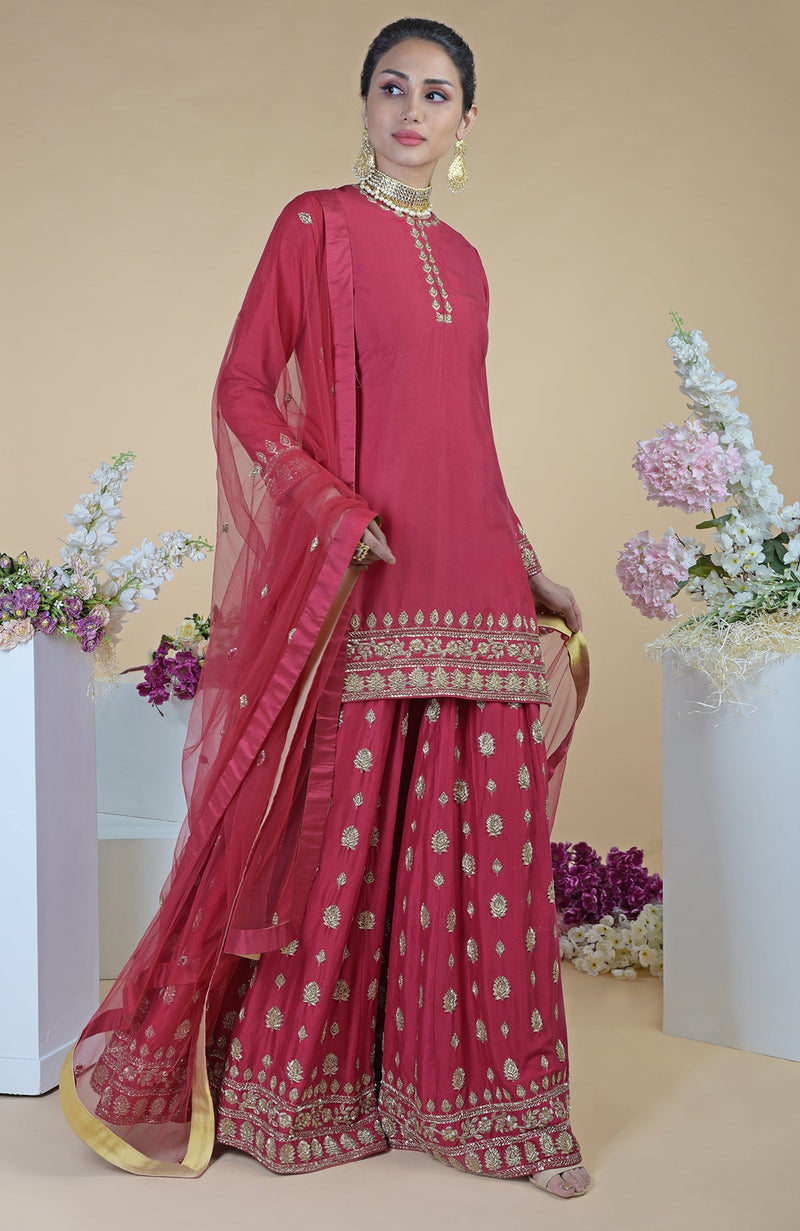 Midnight Blue Zardozi Dabka Hand Embroidered Sharara Set