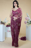 Wine French Chantilly Hand Embroidered Saree