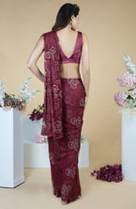 Burgundy French Chantilly Hand Embroidered Saree