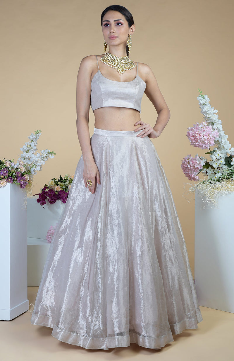 Silver Tissue Circular Flare Lehenga Skirt