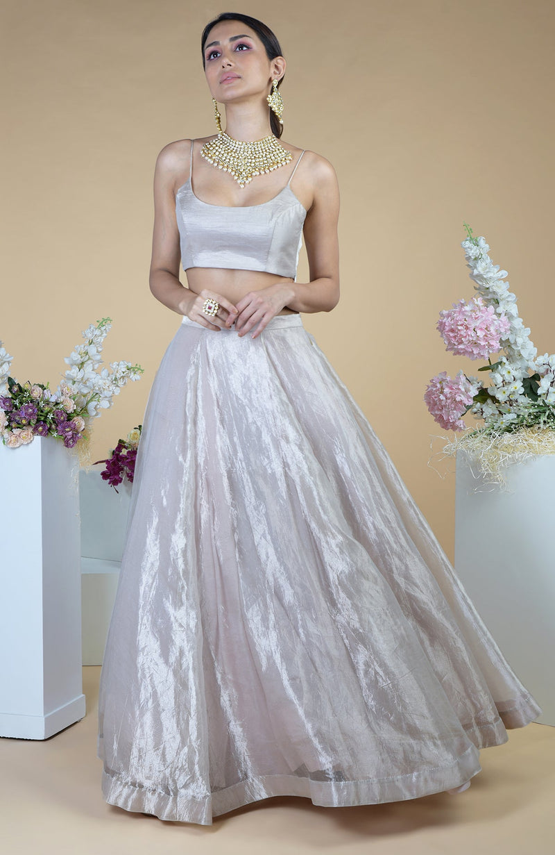 Silver Tissue Circular Flare Lehenga Set