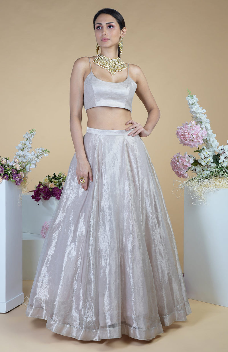 Silver Tissue Circular Flare Lehenga Skirt