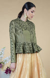 Dark Foliage Hand Embroidered Peplum & Skirt Set
