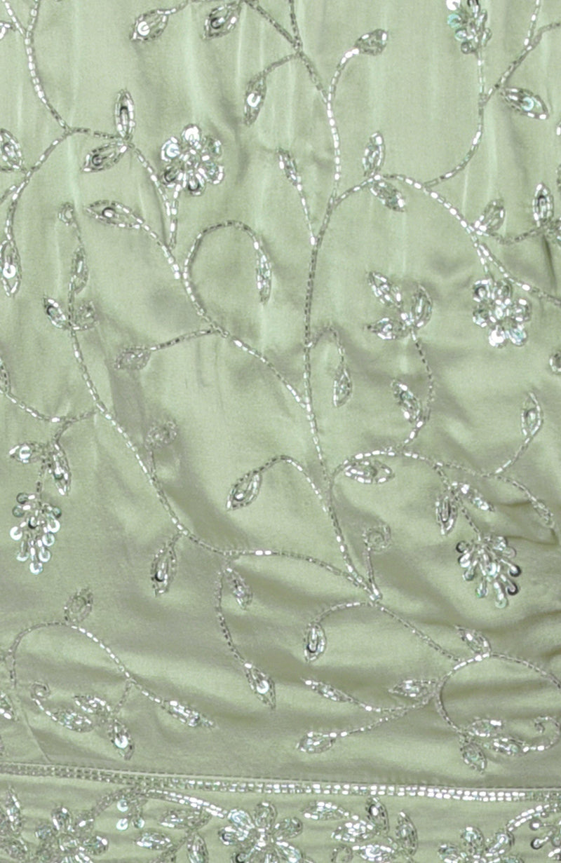 Pastel Mint Silver Beads & Sequin Zardozi Hand Embroidered Saree