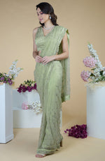 Pastel Mint Silver Beads & Sequin Zardozi Hand Embroidered Saree