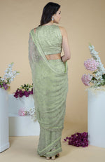 Pastel Mint Silver Beads & Sequin Zardozi Hand Embroidered Saree