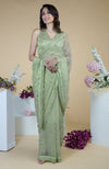 Pastel Mint Silver Beads & Sequin Zardozi Hand Embroidered Saree