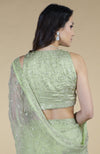 Pastel Mint Silver Beads & Sequin Zardozi Hand Embroidered Saree