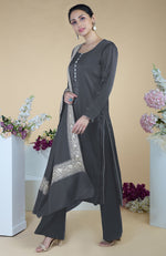 Grey Kashmiri Tilla Embroidered Silk Dupatta with Suit