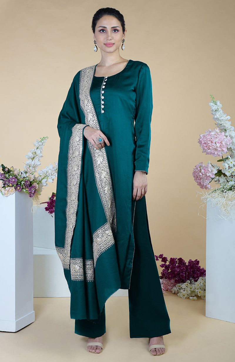 Grey Kashmiri Tilla Embroidered Silk Dupatta with Suit