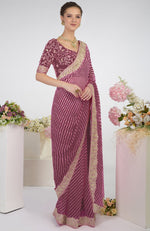 Burgundy Purple Leheriya Kashmiri Paisley Tilla Aari Embroidered Saree