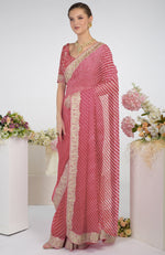 Garnet Rose Leheriya Kashmiri Paisley Tilla Aari Embroidered Saree