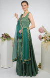 Bottle Green Banarasi Zardozi Kalidaar Skirt Set