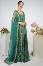 Bottle Green Banarasi Zardozi Kalidaar Skirt Set