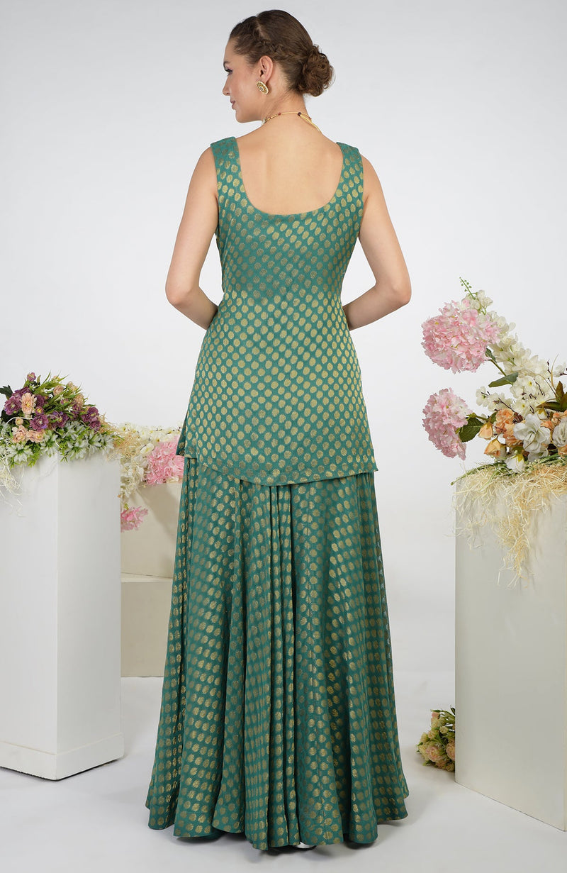 Bottle Green Banarasi Zardozi Kalidaar Skirt Set