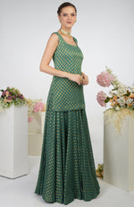 Bottle Green Banarasi Zardozi Kalidaar Skirt Set